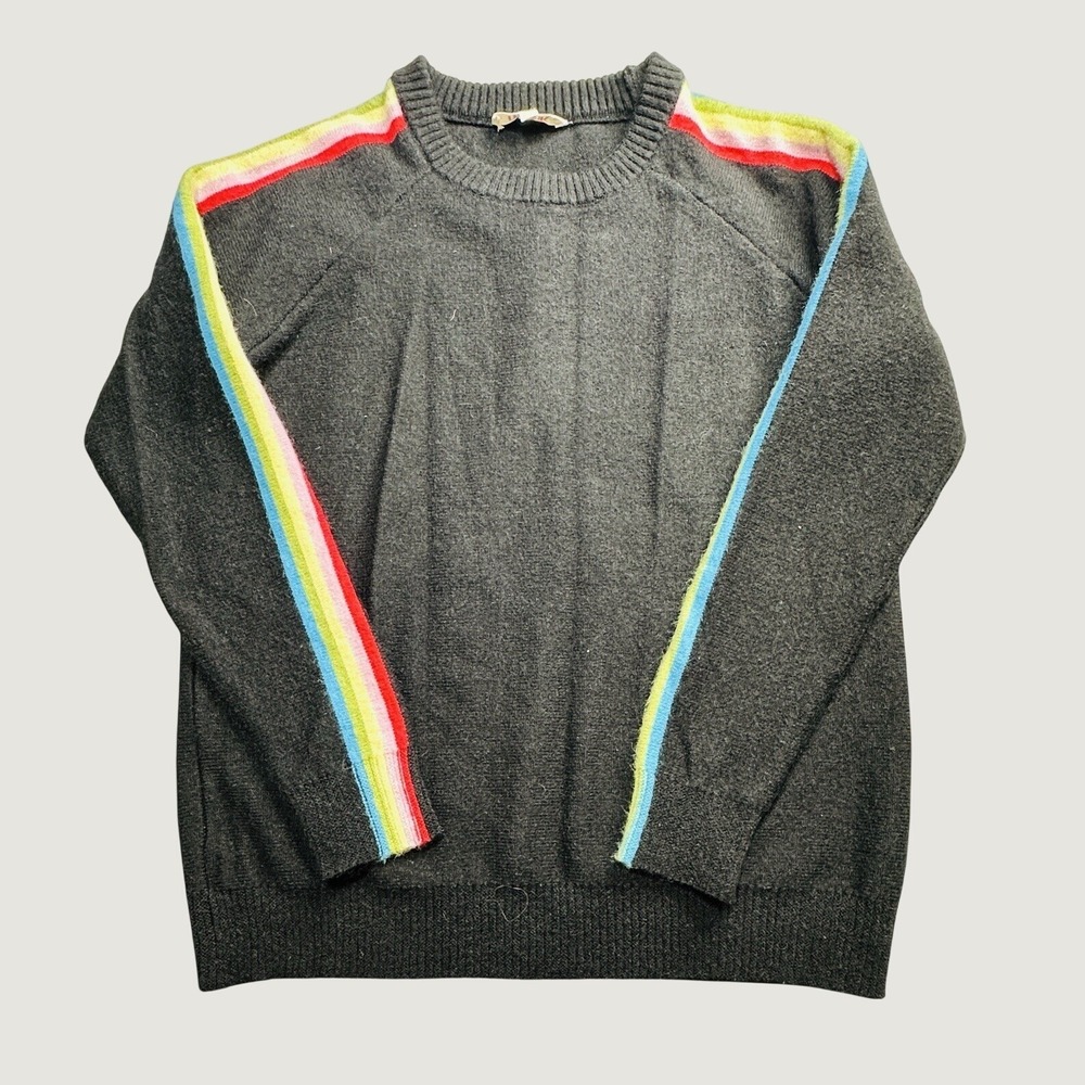 Mazik Sweater Womens M Gray Rainbow Stripe Crewneck Raglan Knit MK5163 Long Slv